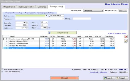 Program do fakturowania + Magazyn - tworzenie dokumentu